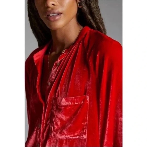 Anthropologie Pilcro Red Puff Sleeve Button down Shirt Small - Picture 3 of 7